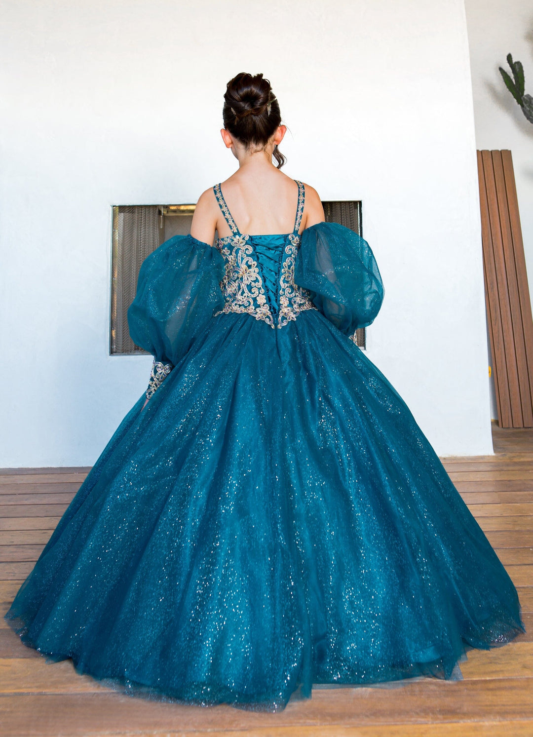 Girls Applique Puff Sleeve Gown by Cinderella Couture 5114