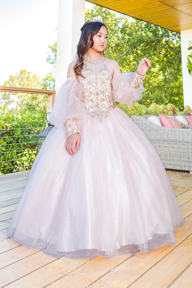 Girls Applique Puff Sleeve Gown by Cinderella Couture 5114