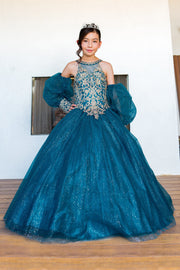 Girls Applique Puff Sleeve Gown by Cinderella Couture 5114