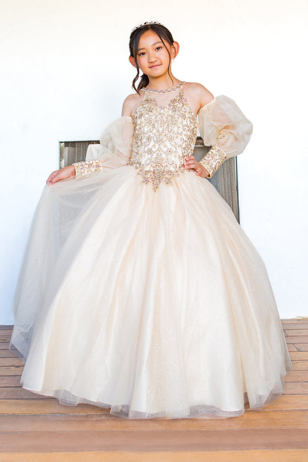 Girls Applique Puff Sleeve Gown by Cinderella Couture 5114