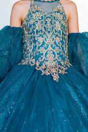 Girls Applique Puff Sleeve Gown by Cinderella Couture 5114