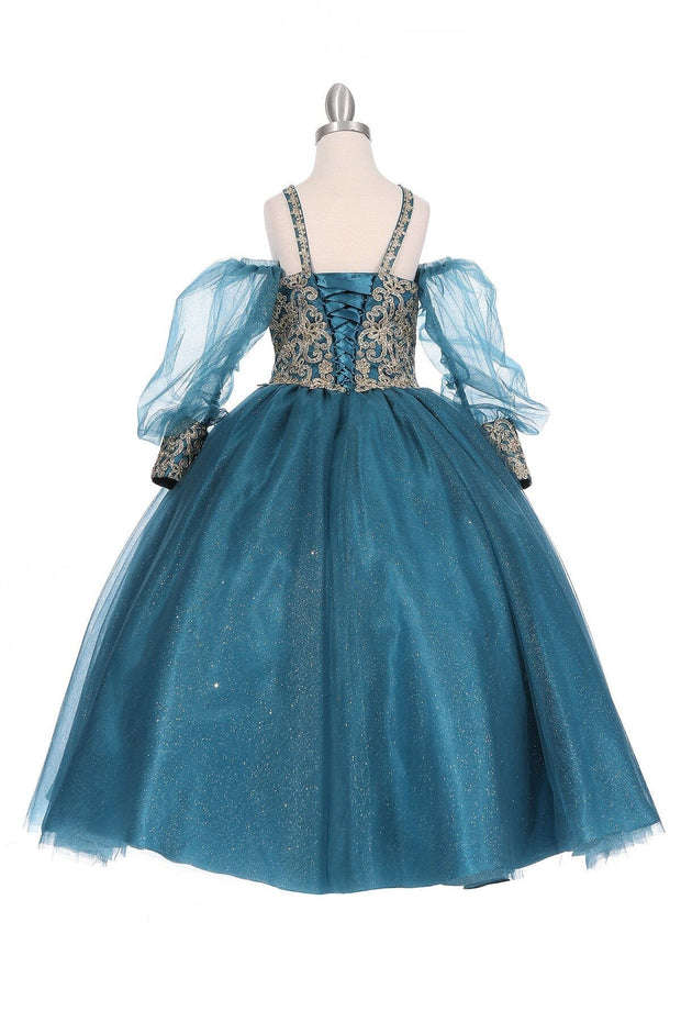 Girls Applique Puff Sleeve Gown by Cinderella Couture 5114