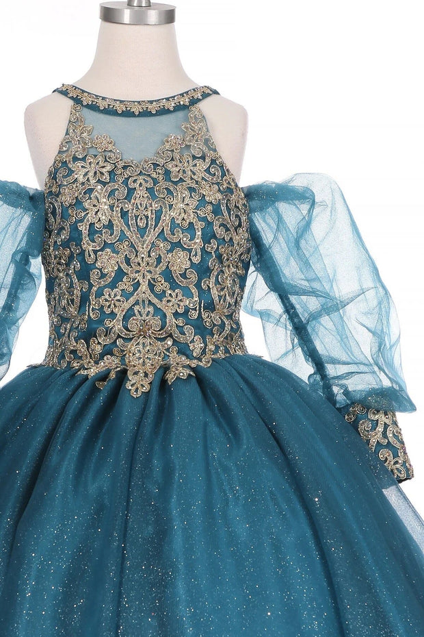 Girls Applique Puff Sleeve Gown by Cinderella Couture 5114
