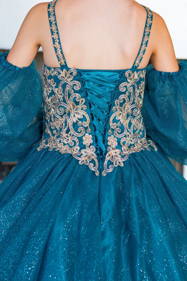 Girls Applique Puff Sleeve Gown by Cinderella Couture 5114