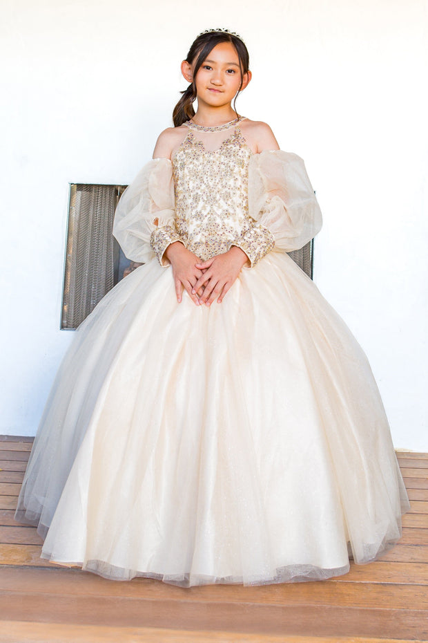 Girls Applique Puff Sleeve Gown by Cinderella Couture 5114