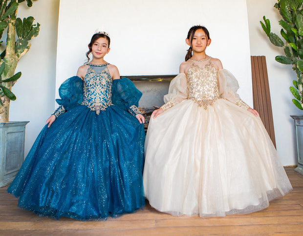 Girls Applique Puff Sleeve Gown by Cinderella Couture 5114