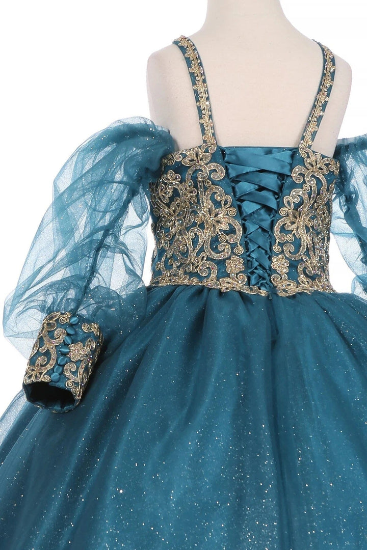 Girls Applique Puff Sleeve Gown by Cinderella Couture 5114