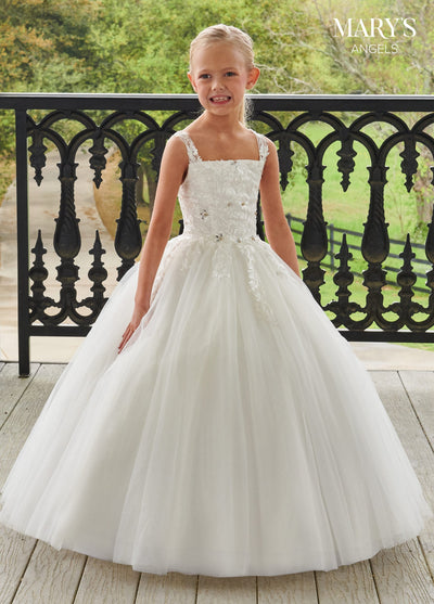 Girls Applique Puff Sleeve Gown by Mary's Bridal MB9104