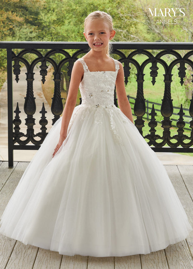Girls Applique Puff Sleeve Gown by Mary's Bridal MB9104