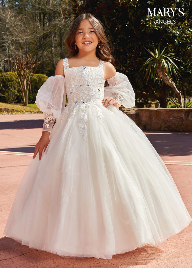 Girls Applique Puff Sleeve Gown by Mary's Bridal MB9104