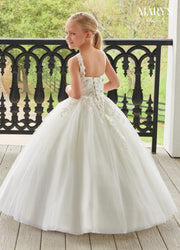 Girls Applique Puff Sleeve Gown by Mary's Bridal MB9104