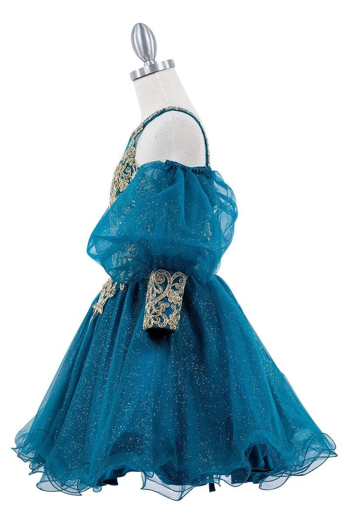 Girls Applique Short Puff Sleeve Dress by Cinderella Couture 5113