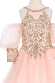 Girls Applique Short Puff Sleeve Dress by Cinderella Couture 5113