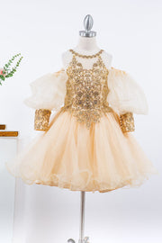 Girls Applique Short Puff Sleeve Dress by Cinderella Couture 5113