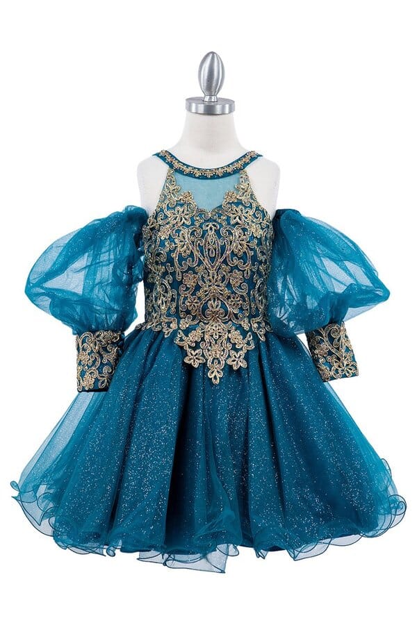 Girls Applique Short Puff Sleeve Dress by Cinderella Couture 5113