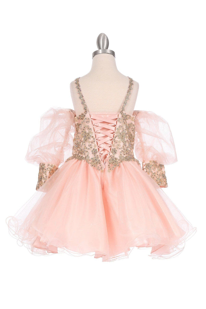 Girls Applique Short Puff Sleeve Dress by Cinderella Couture 5113