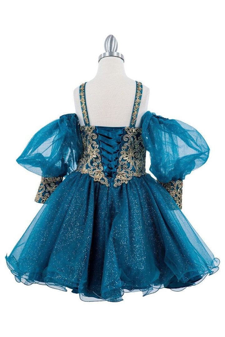 Girls Applique Short Puff Sleeve Dress by Cinderella Couture 5113