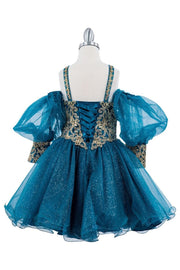 Girls Applique Short Puff Sleeve Dress by Cinderella Couture 5113
