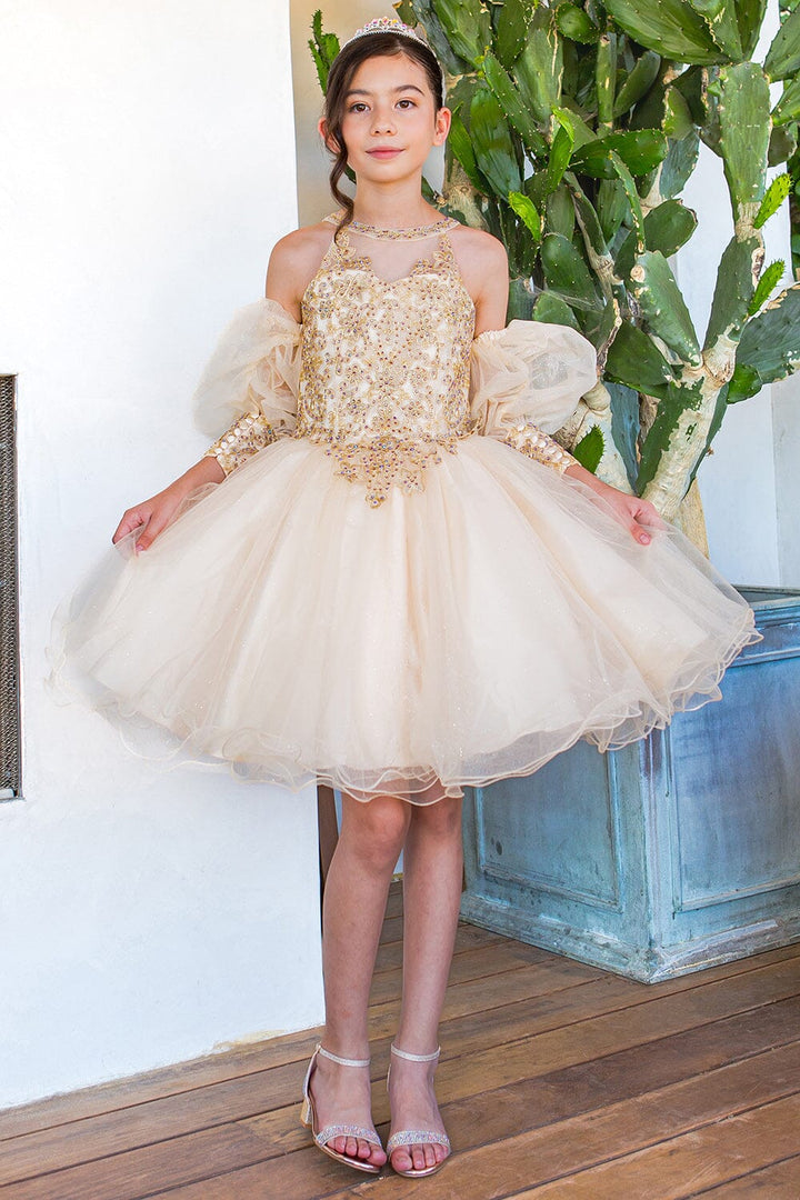Girls Applique Short Puff Sleeve Dress by Cinderella Couture 5113