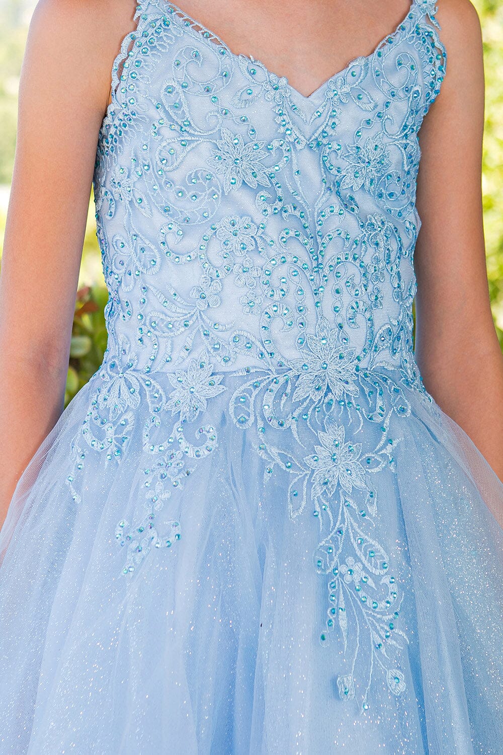 V Neck Knee Length Tulle Party Dress with Beaded Lace Bodice and Lace Up Back Cinderella Couture 5125 - Champagne / 6 V Neck Knee Length Tulle Party Dress with Beaded Lace Bodice and Lace Up Back Cinderella Couture 5125 - Champagne / 6