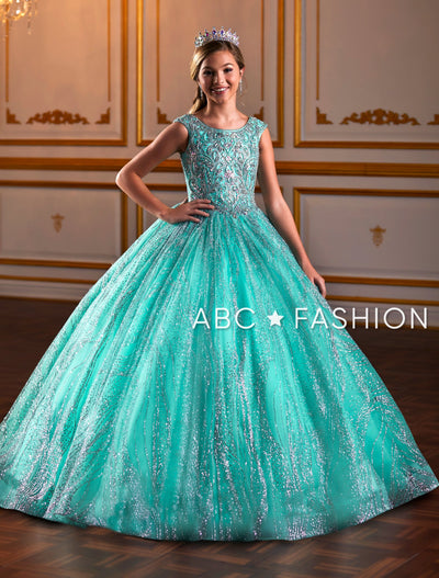 Girls Beaded Long Glitter Dress by Tiffany Princess 13575-Girls Formal Dresses-ABC Fashion