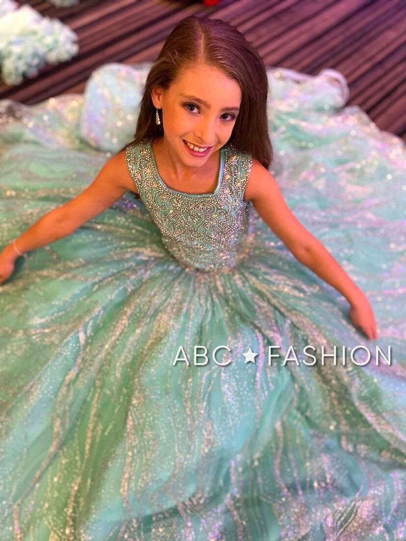 Girls Beaded Long Glitter Dress by Tiffany Princess 13575