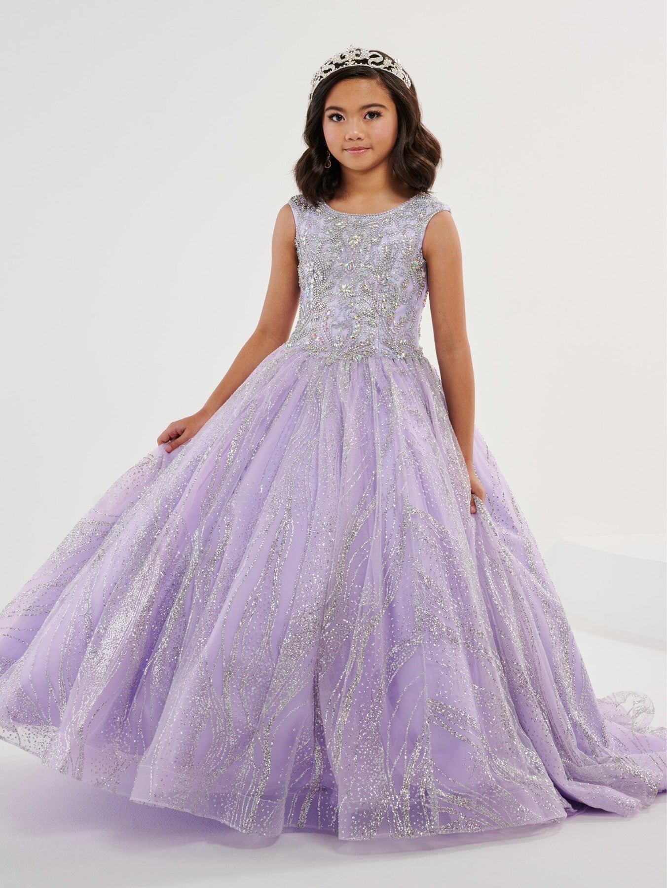 Girls Beaded Long Glitter Dress by Tiffany Princess 13575 Girls Beaded Long Glitter Dress by Tiffany Princess 13575