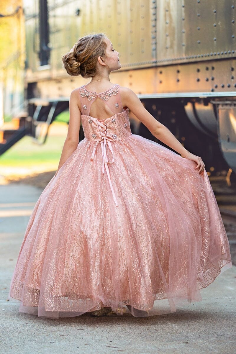 Girls Beaded Sleeveless Glitter Gown by Petite Adele C334 12 / Lilac Girls Beaded Sleeveless Glitter Gown by Petite Adele C334 12 / Lilac