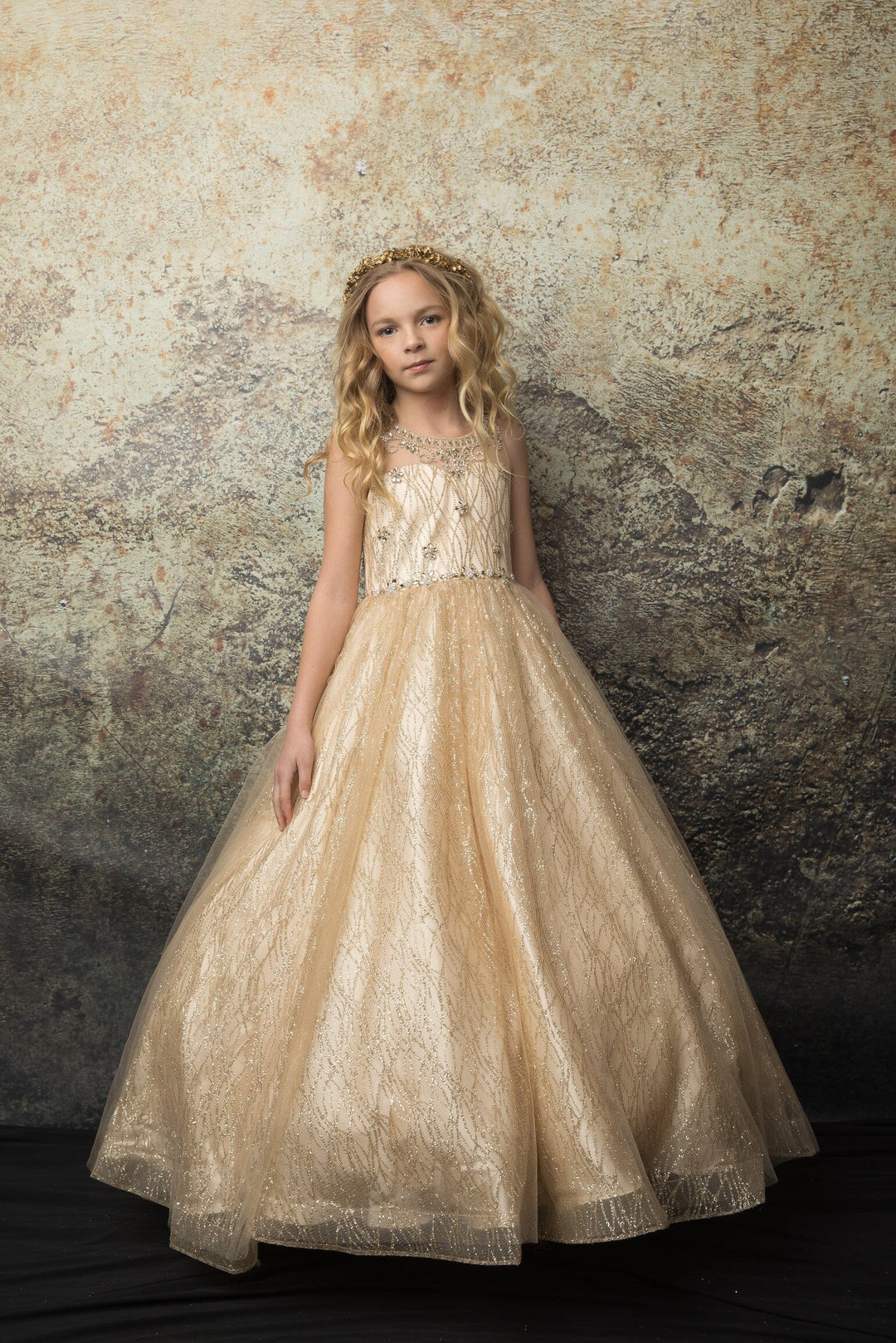 Girls Beaded Sleeveless Glitter Gown by Petite Adele C334