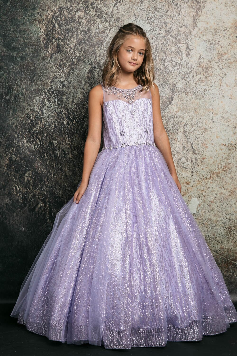 Girls Beaded Sleeveless Glitter Gown by Petite Adele C334