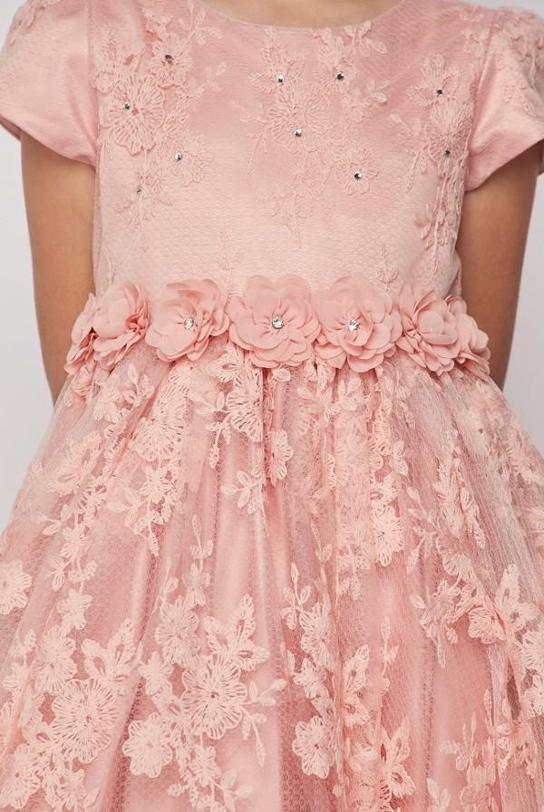 Girls Chantilly Lace Dress with Short Sleeves by Cinderella Couture 9078-Girls Formal Dresses-ABC Fashion
