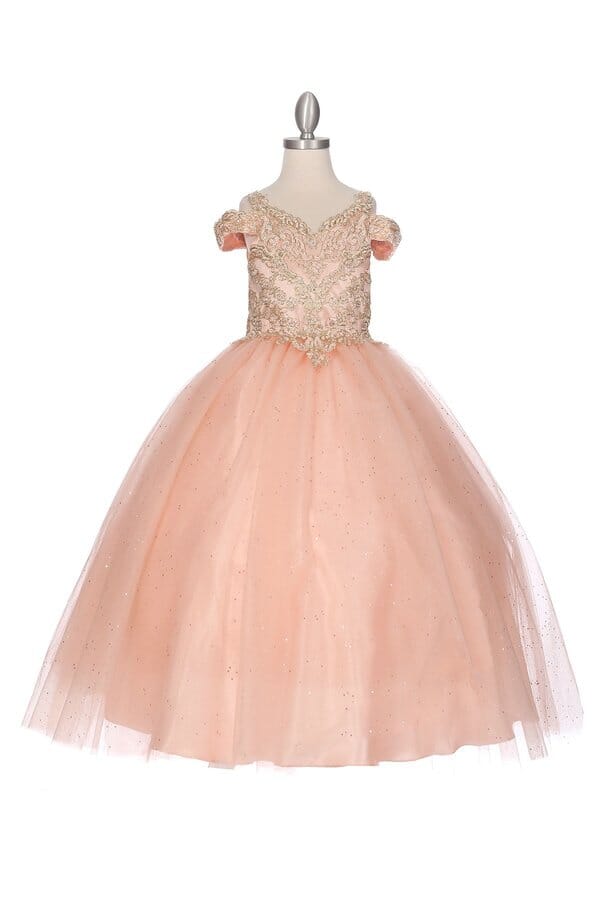 Girls Cold Shoulder Ball Gown by Cinderella Couture 8028