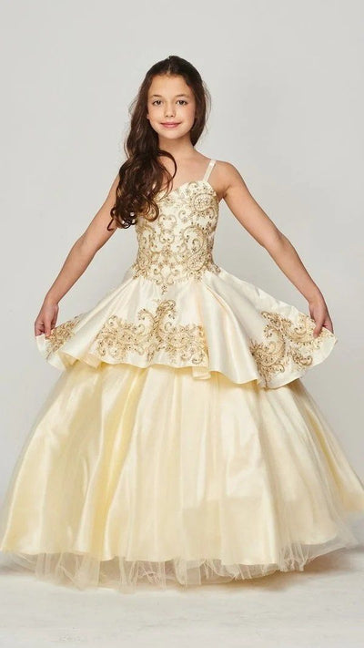 Girls Embroidered Ball Gown with Detachable Skirt