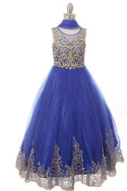 Girls Embroidered Illusion Ball Gown by Cinderella Couture 8004-Girls Formal Dresses-ABC Fashion