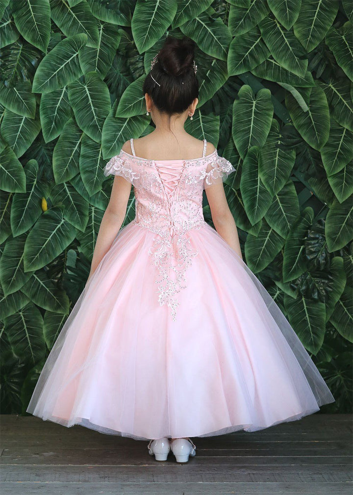 Girls Embroidered Long Off Shoulder Dress by Calla KY216-Girls Formal Dresses-ABC Fashion