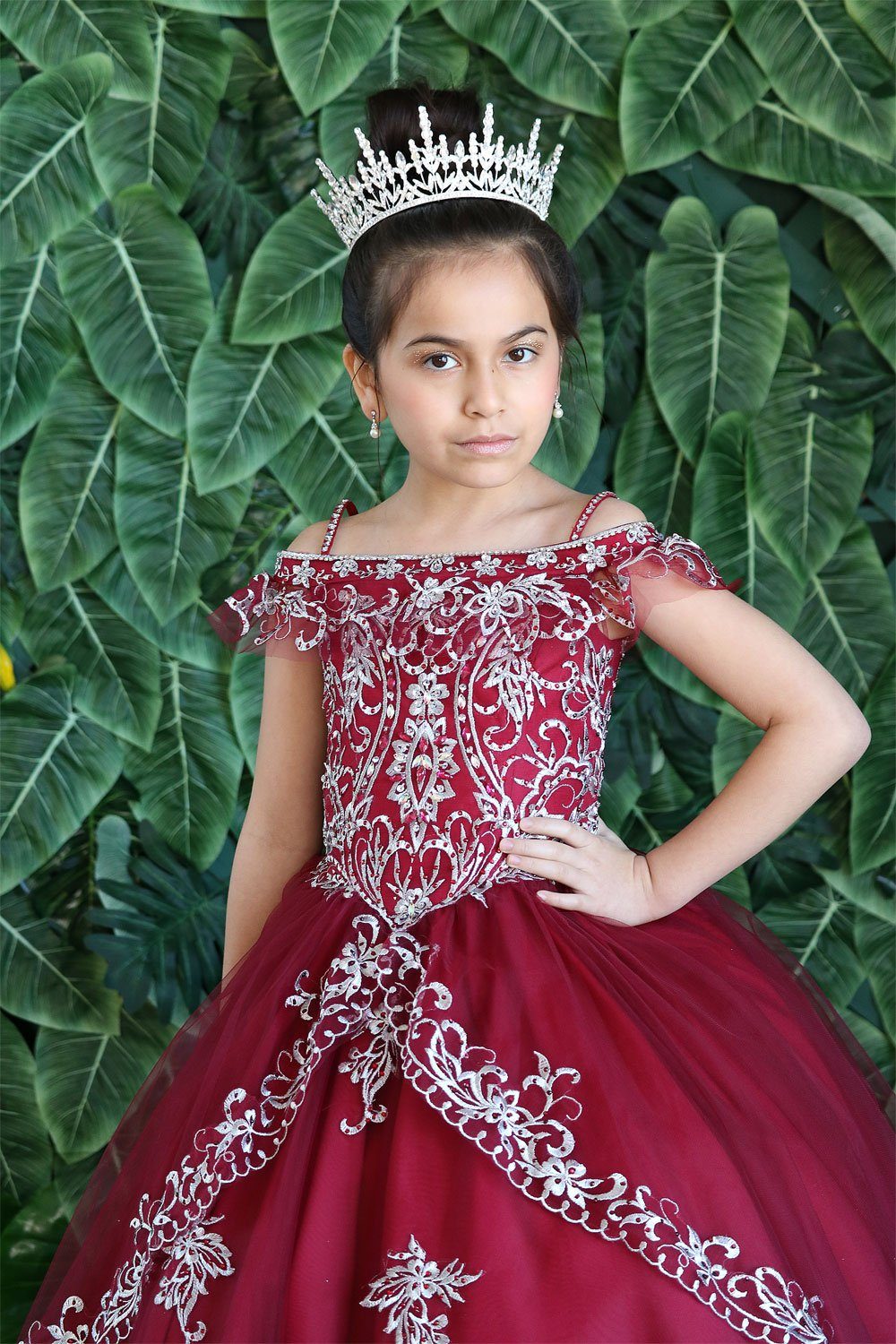 Girls Long Off Shoulder Tulle Dress by Calla KY216 Girls Long Off Shoulder Tulle Dress by Calla KY216