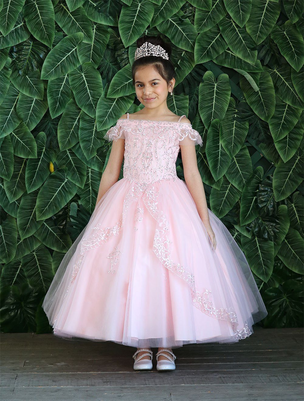 Girls Embroidered Long Off Shoulder Dress by Calla KY216-Girls Formal Dresses-ABC Fashion