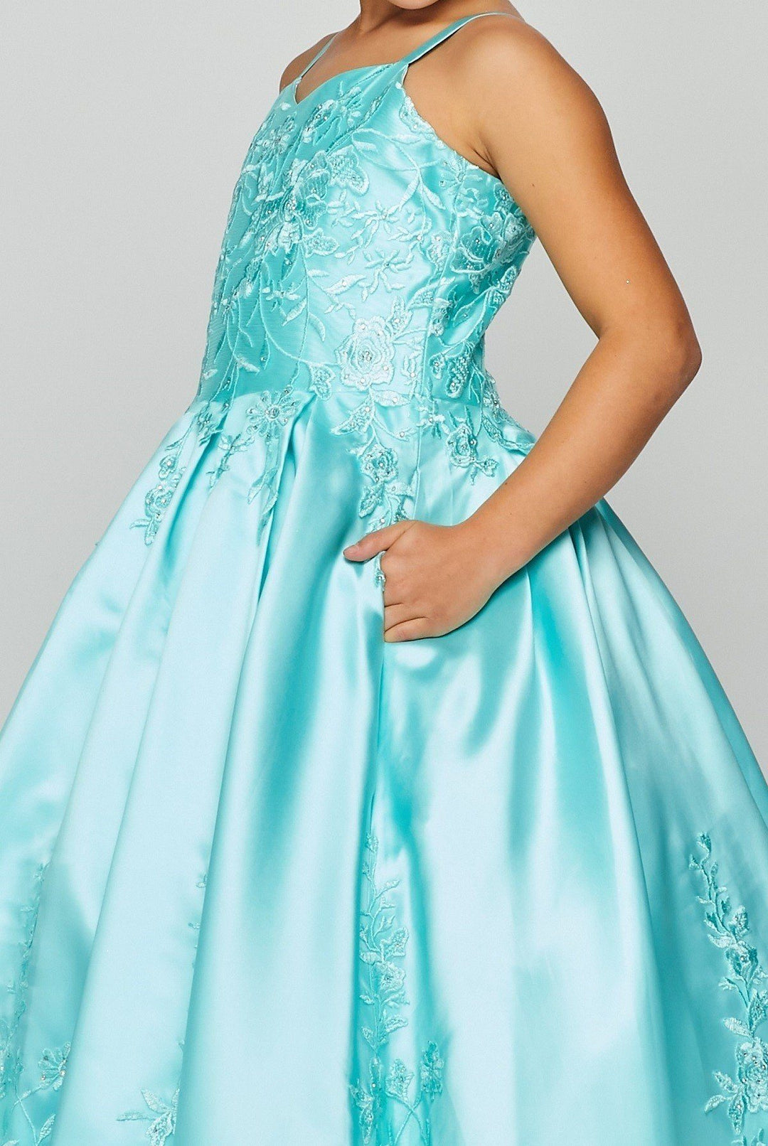 Girls Embroidered Satin Ball Gown by Cinderella Couture 8009
