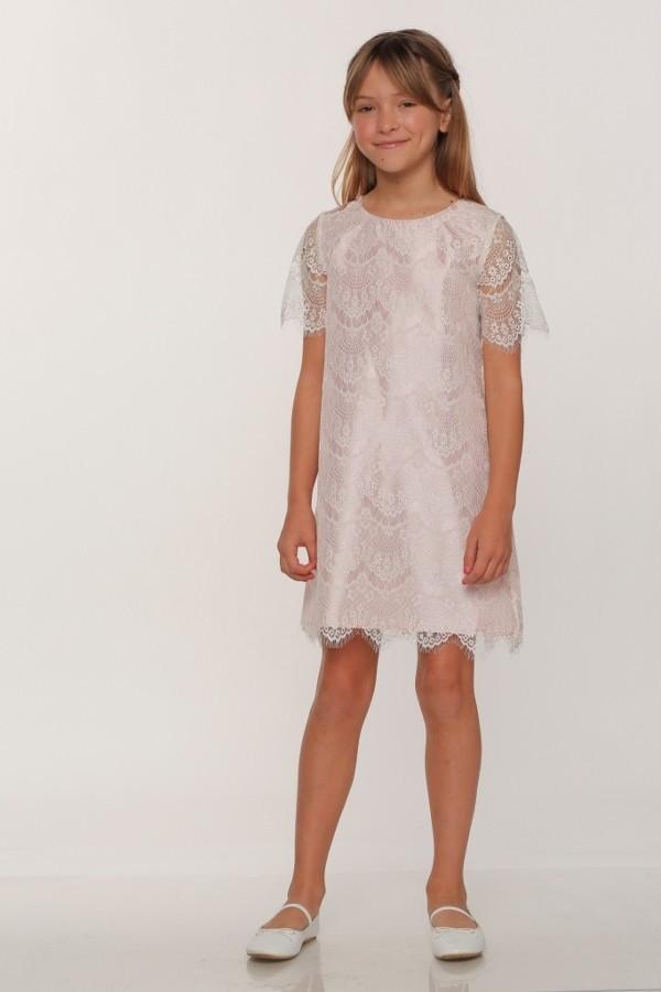 Girls Eyelid Lace Dress with Short Sleeves by Cinderella Couture 9370-Girls Formal Dresses-ABC Fashion