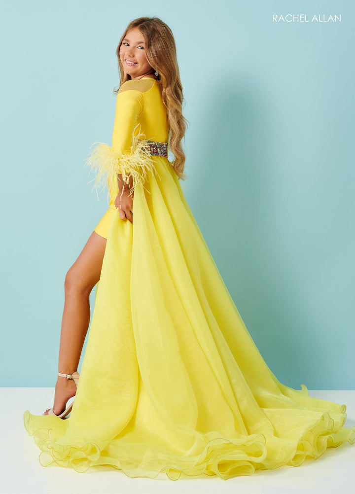 Girls Feather Long Sleeve Overskirt Romper by Rachel Allan 10179