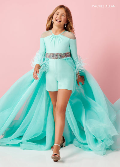 Girls Feather Long Sleeve Overskirt Romper by Rachel Allan 10179
