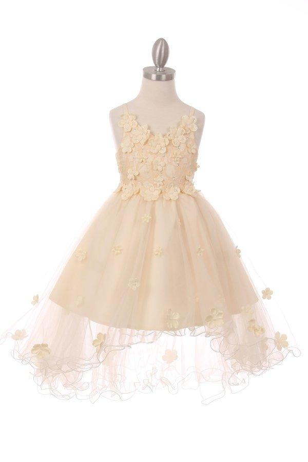 Girls High Low Dress with 3D Appliques by Cinderella Couture 9019-Girls Formal Dresses-ABC Fashion