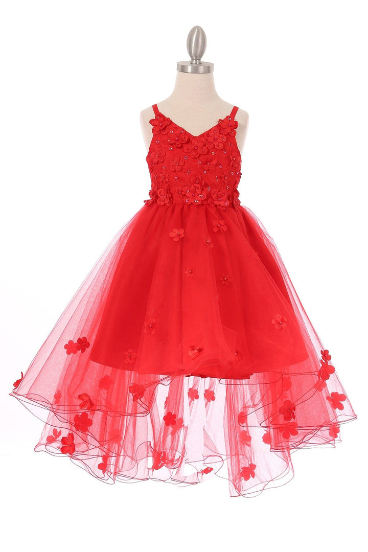 Girls High Low Dress with 3D Appliques by Cinderella Couture 9019
