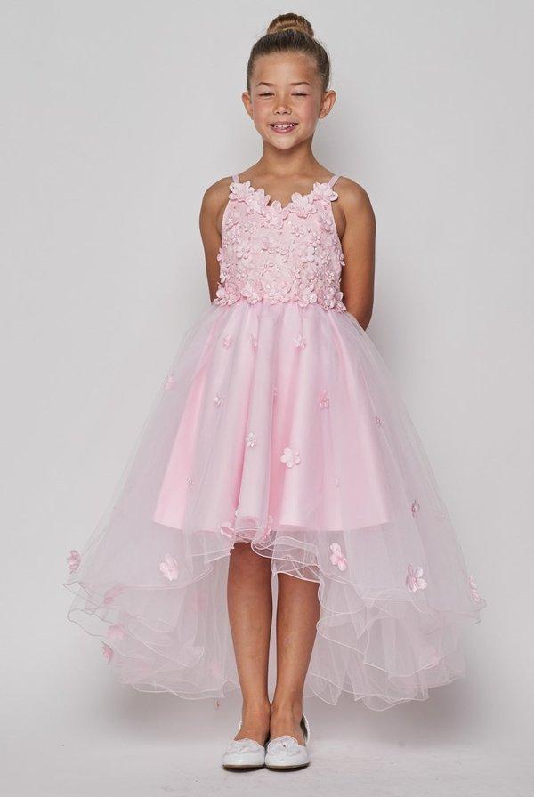 Girls High Low Dress with 3D Appliques by Cinderella Couture 9019-Girls Formal Dresses-ABC Fashion