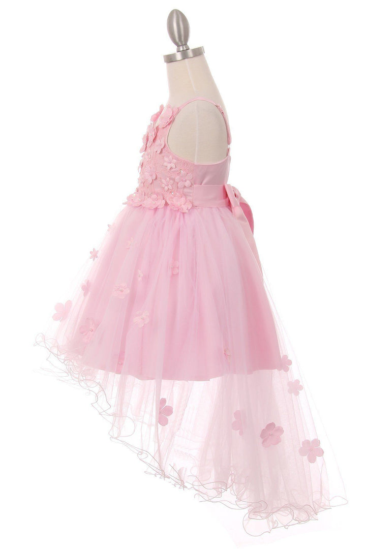 Girls High Low Dress with 3D Appliques by Cinderella Couture 9019-Girls Formal Dresses-ABC Fashion