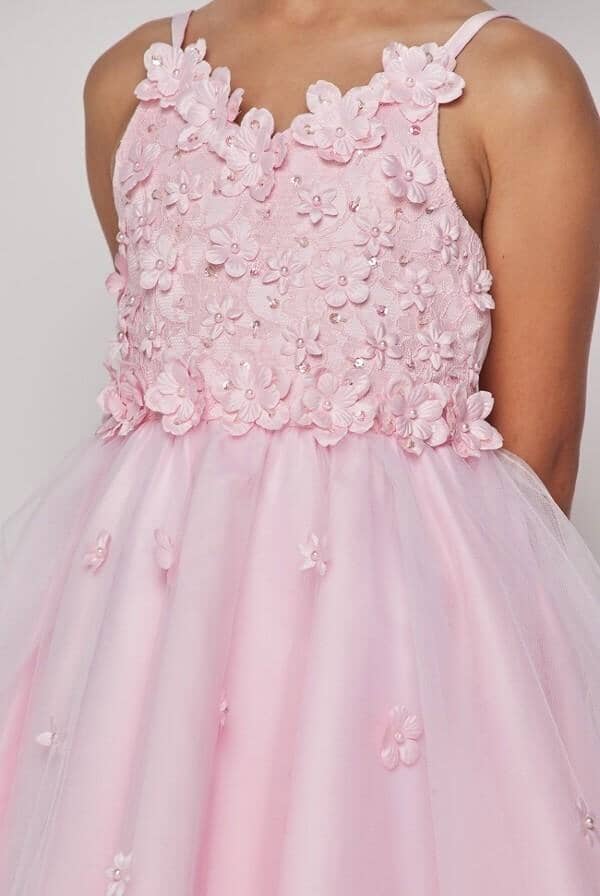 Girls High Low Dress with 3D Appliques by Cinderella Couture 9019-Girls Formal Dresses-ABC Fashion