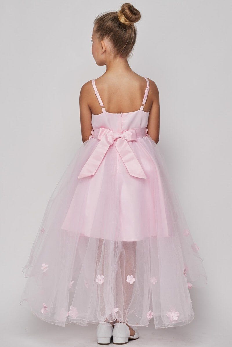 Girls High Low Dress with 3D Appliques by Cinderella Couture 9019-Girls Formal Dresses-ABC Fashion