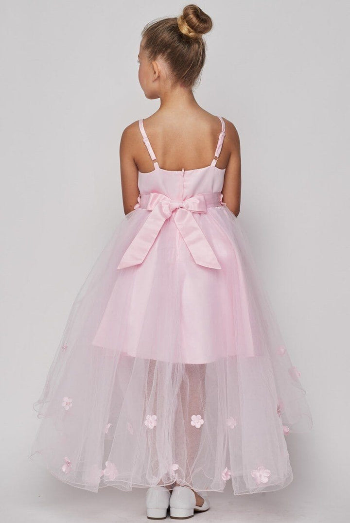 Girls High Low Dress with 3D Appliques by Cinderella Couture 9019-Girls Formal Dresses-ABC Fashion