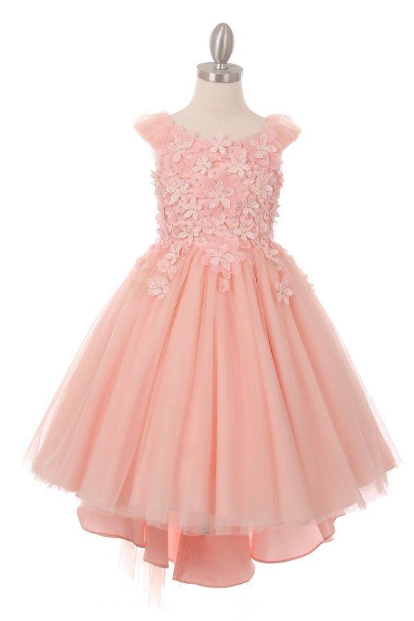 Girls High Low Dress with 3D Flowers by Cinderella Couture 5033-Girls Formal Dresses-ABC Fashion