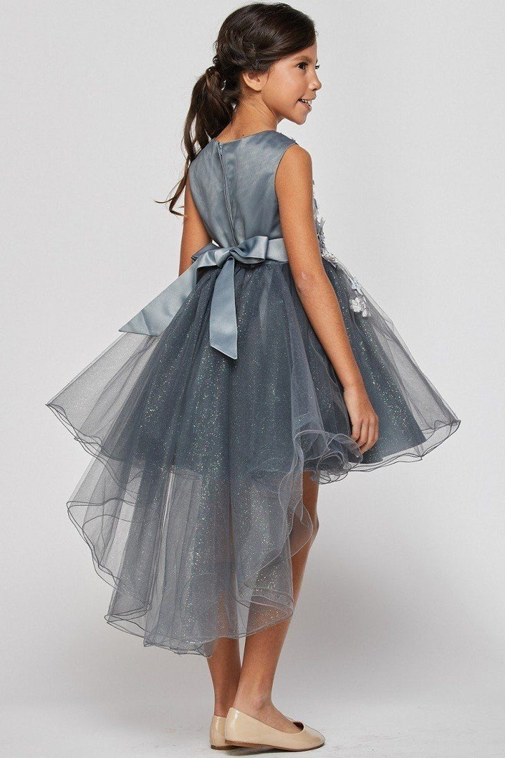 Girls High Low Tulle Dress with 3D Flowers by Cinderella Couture 9038-Girls Formal Dresses-ABC Fashion